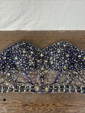 Sparkling Navy Strapless Rhinestone Bustier Top
